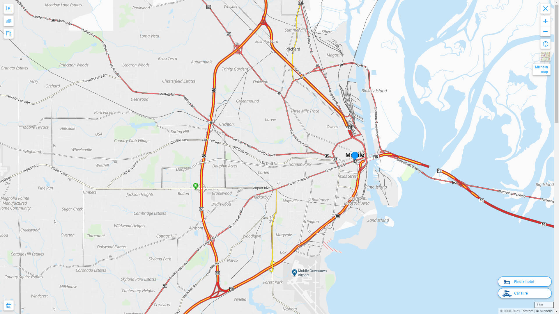 Interstate Highway Map of Mobile in Alabama